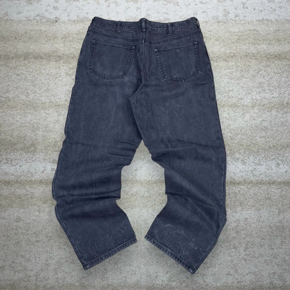 Vintage 90s Lands End Jeans 37x30 Straight Fit Smoke Black Wash Flannel Lined